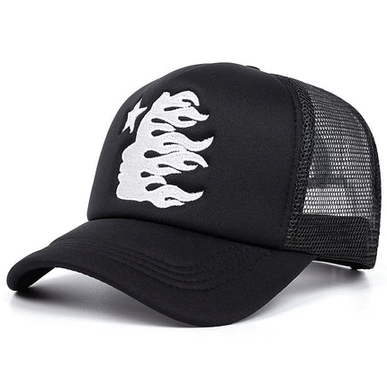 Summer Embroidered Side Face Pentagram Men's and Women's Baseball Hats Outdoor Breathable Sunshade Mesh Hats Truck Driver Hats