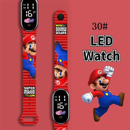 Kids Digital Watch Cartoon Silicone Strap Wristwatch for Boys Girls Children Mario Waterproof LED Sport Watch Gift
