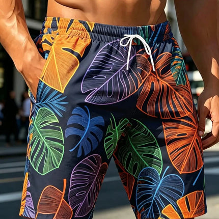 Men's street art printed beach shorts with eye-catching graffiti elements, for beach parties, swimming pools, and street wear
