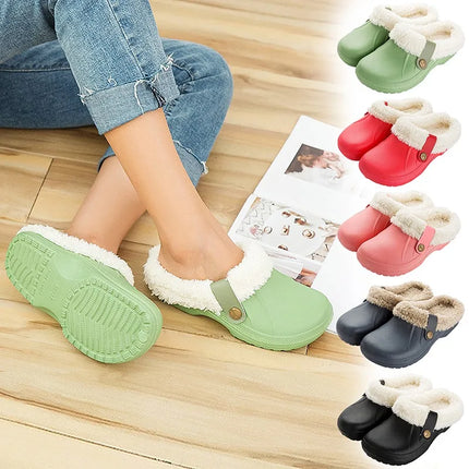 KANCOOL Fur Lined Clogs Shoes For Women Men Winter Indoor Outdoor Waterproof Plush Slippers Cozy Warm House Slippers Garden Shoe