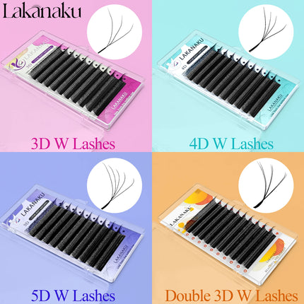 LAKANAKU 6D W Shaped L M Curl Cilios 5D W Clover Russian Eyelashes Extension Volume Lashes Extension Angle W Shape Mink Lashes