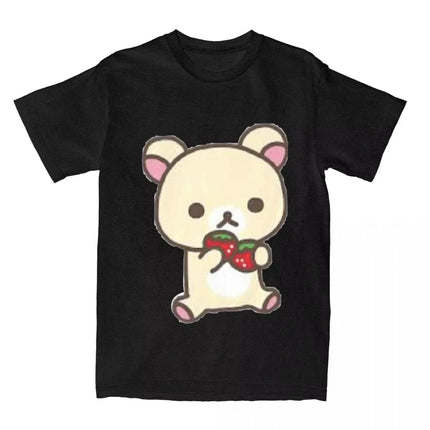 Leisure Rilakkuma Strawberries T-Shirts Women Round Collar T-Shirts Animal Bear Short Sleeve Tees Women Tops