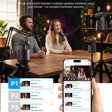 EMEET PIXY Wireless 4K Webcam Dual-Lens AI Tracking PTZ Streaming Camera Gesture Control HDR Live Streaming for YouTube/Facebook