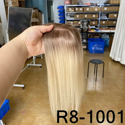 12 Inch 30cm Brazilian Human Hair Topper with 7x11 Swiss Lace Base Invisible Scalp Clip on Natural Blend for Thin Crown Hair