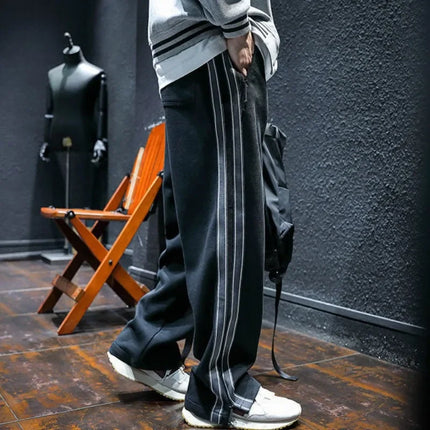 Trousers Straight Men's Sweatpants Autumn and Winter Male Sports Pants Striped Cotton Elastic Wide Baggy Tracksuit Bottoms Retro