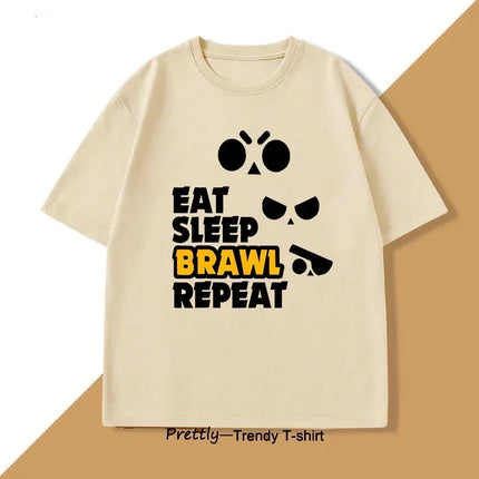 Eat Sleep Brawl Repeat T Shirt for Men Women Gamer Mobile Game Brawl Printed T-shirt Casual Short Sleeve Women's Clothing