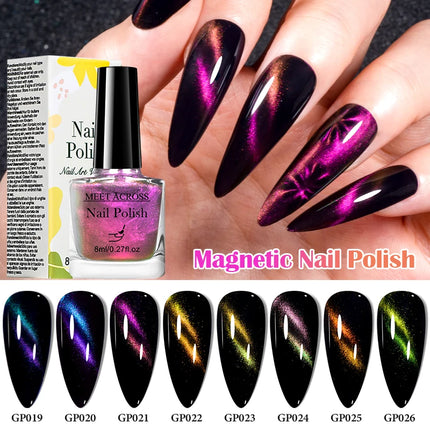 MEET ACROSS 8ml Magnetic Nail Polish Dubble Light Cat Eye Gel Nail Polish Semi-permanent Nail Polish Without Lamp Wave Polish