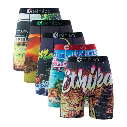 ETHIKA Men Underwear Breathable Mesh Crotch Man Swimming Underpants 5Pcs Plus Size L-3XL Mens Panties Set Sexy Men's Boxershorts