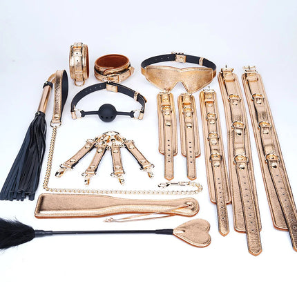 XXOO BDSM Bondage Restraints Set for Couples - PU Leather Sex Toys Kit with Harness Belt, Cuffs, Blindfold, Gag Adult Games