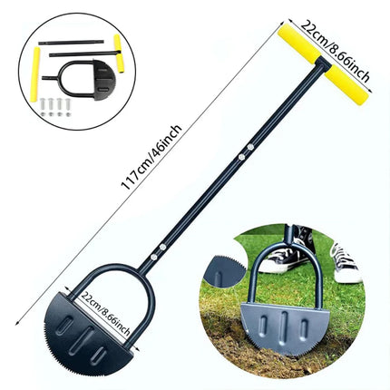 Metal Half-Moon Shovel - A Heavy-Duty Manual Lawn Trimming Tool with an Ergonomic Handle, Suitable for Patios and Gardens.