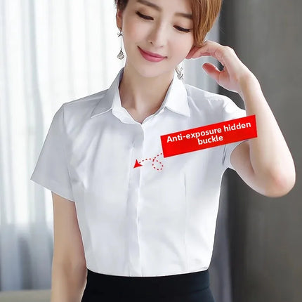 White Women's Shirt Short Sleeve Spring Summer New Work Uniform Formal Long Sleeve Black Blue Professional Clothing Female Blouse