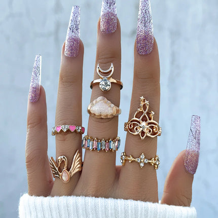 Colorful Enamel Butterfly Kunckle Rings Set For Women Geometric Heart Dollar Sign Finger Ring Girls Summer Fashion Jewelry