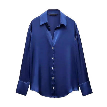 Classic Silk Satin Feel Shirt New Spring Collection Long Sleeve Polyester Fabric Women's Premium Fashion Regular Length