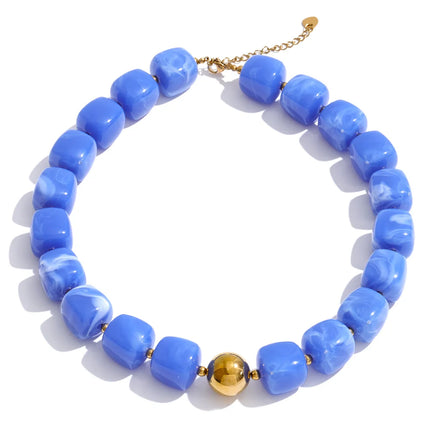 Yhpup Acrylic Square Beads Chain Necklace Bracelet Bangle Stainless Steel Handmade Jewelry Waterproof Green Khaki Pink Amber