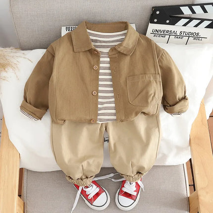3Pcs Set Kids Boys Outfit Coat Stripe T-shirt Pants Suit Spring And Autumn Outwear Clothing Fashion Children Boy Clothing