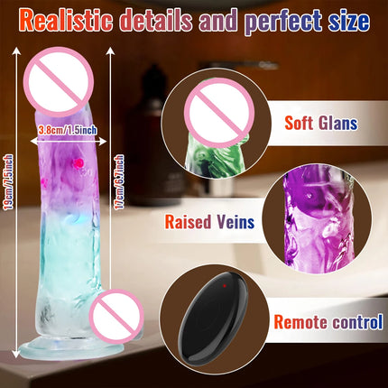3 Sizes Realistic Jelly Dildo LED Big Dick Vibrator Anal Sex Toys Vibrating Soft G Spot Vaginal Stimulator for Women Gay Adult