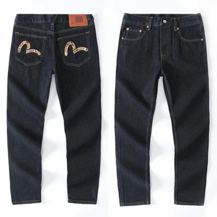 Japanese Handmade Embroidered Jeans Men's Pure Cotton Straight Tube Hip-Hop Popular Slim Red Ears Show Thin Trousers Devil Big M