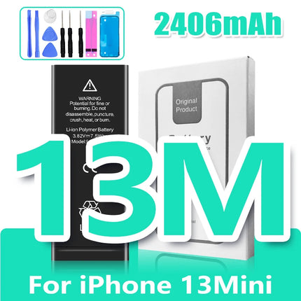 0 Cycle High Capacity Battery For iPhone 11 11Pro 12Pro 12 13 14 13Pro 14Pro Max Mini Phone Bateria + Free Tool Kit