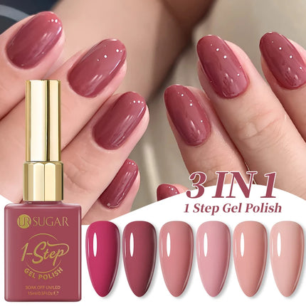 UR SUGAR 15ml 1-step Gel Polish 3 IN 1 Gel Nail Polish Pink Colors Nail Art Soak Off LED UV Gel Nail Varnishes For Nail DIY Arts