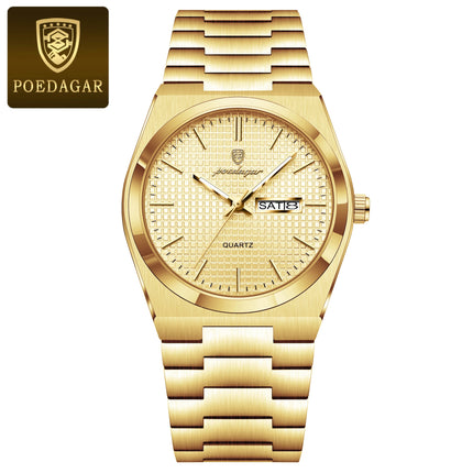 POEDAGAR Luxury Original Men's Watch Waterproof Stainless Steel Luminous Men's Wristwatch Date Week Quartz Fashion Watches For Men