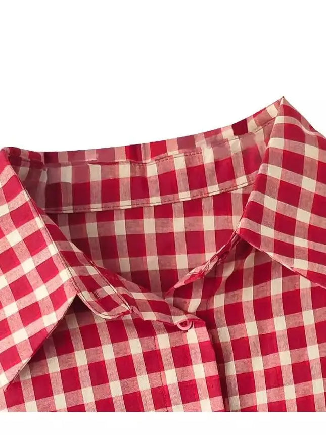 2026 Y2k  Women New Vintage Red Plaid Turn-down Collar Over-shirt Long Sleeve Streetwear Loose Patchwork Harajuku Blouses