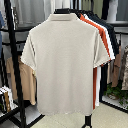 High-End Men's Short-Sleeved Polo Shirt Lapel Button Bee Embroidery Spring Casual Elegant T-Shirt Simple Business Men's Clothing