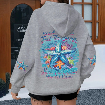 New Hawaiian Flower Print Creative Letter Hoodies Women's Long Sleeve Streetwear Ocean Beach Series Female Hoodie Gifts