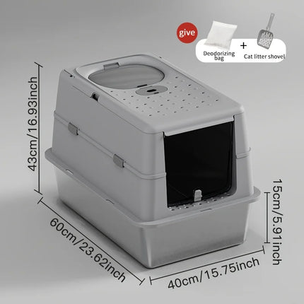 New Stainless Steel Cat Litter Box with Flip Cover Closed Design Easy to Clean Non-Slip Mat Indoor Cats Pet Supplies