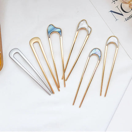 Fashion Luxury Hair Clips Silver Gold Hair Accessories Elegant Enamel Hairpin For Women Metal U Shape Hair Stick Alloy Ornament