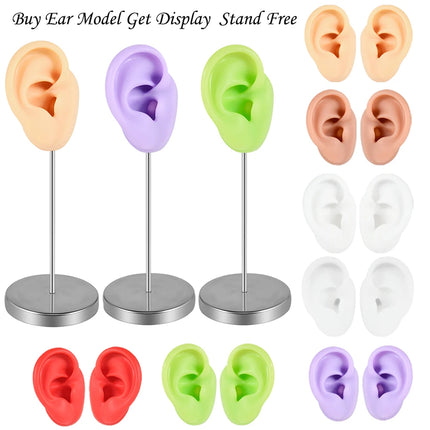 Soft Silicone Ear Model Tattoo Practice Body Jewelry Display Piercing Tools Earring Display Tool Metal Display Stand Kit