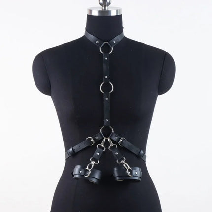 Wild Party Sexy Lingerie Set - Female PU Leather Body Restraints BDSM Bondage Garter Belt Hot Erotic Clothing for Women