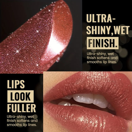 Metallic Shimmer Lipstick, Pearly Glitter Shine, Creamy Smooth Texture, High Pigment Party Makeup