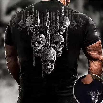 2025New Summer Hot Sale Double Gun Skull Digital Printing Short Sleeve Boys Handsome Personality Crew Neck T-Shirt Top