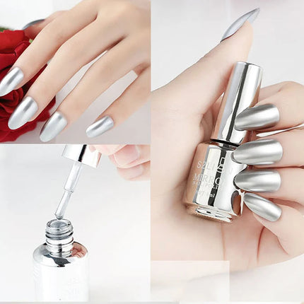 12 Colors Mirror Polish Long-lasting Quick-drying Metallic Silver Purple Rose Gold Nail Polish, Non-Peeling Nail Gel Varnish