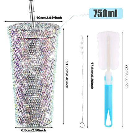 500ml Diamond Thermos Bottles Straw Cup With Lid Rhinestone Stainless Steel Double Layer Thermos Cups Glitter Cup Water Bottle