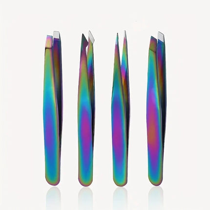 Colorful Stainless Steel 4pcs Eyebrow Tweezers 4 Pcs Set Colored Titanium Coating Trimming and Hair Removal Tweezer