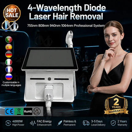 2026 Professional 5000w Soprano Diode Laser Hair Removal 4 Waves 755 940 1064 808nm CE Certificate Alexandrite Device Permanent