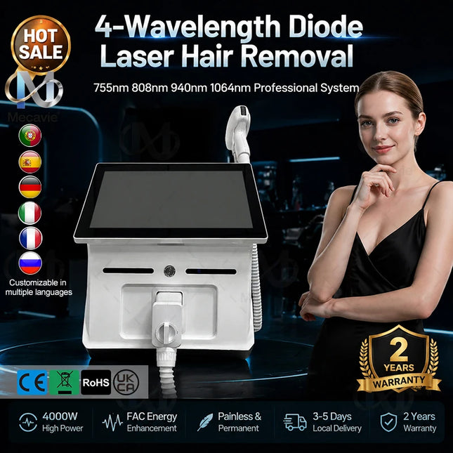2026 Professional 5000w Soprano Diode Laser Hair Removal 4 Waves 755 940 1064 808nm CE Certificate Alexandrite Permanent Device
