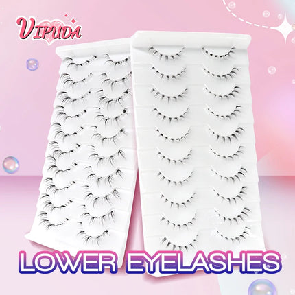 10Pairs Bottom Eyelashes Manga Lower Lashes Clear Band Wispy Small Flame Under Eye Lashes Korean Makeup Cosplay Tools