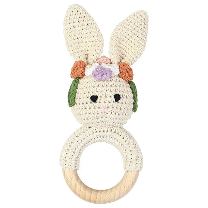 Amigurumi Cartoon Animal Baby Rattle Cute Wooden Ring Handhold Newborn Rattle Toys Handmade Pacifier Clips Kids Educational Toys