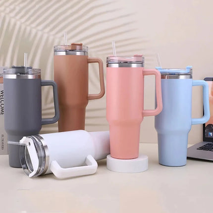 Mug Tumbler 40oz with Straw Handle Coffee Insulated 304 Stainless Steel Car Cup Keeps Cold Beer with Lids Tumbler Thermos Cup