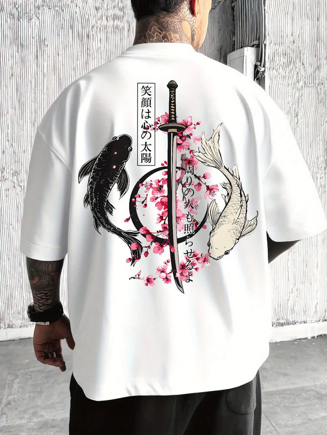 Japanese Cherry Blossom Print 100% Cotton Men Women T-shirt Summer Autumn Daily Outdoor Sports Casual Loose Street Short-sleeve