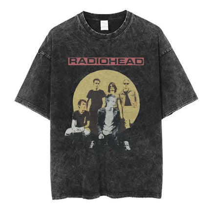 Radiohead Rock Band Washed Cotton T-Shirt Men Women Hip Hop Music Tee Fashion Short Sleeve T-shirt Summer Oversized T-shirts Tops