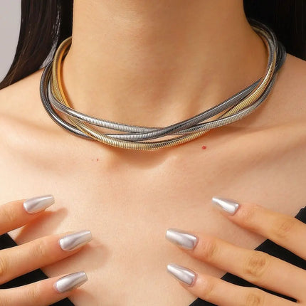 New Punk Style Gold Color Multilayer Wrap Necklace for Women Fashion Simple Design, Trendy Holiday Party Jewelry Accessories