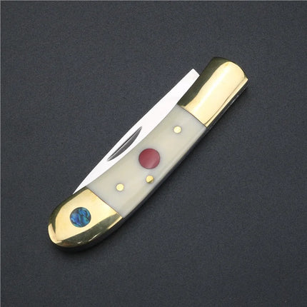 Brass beef bone handle folding knife, 9cr18 stainless steel fruit knife. Exquisite pocket knife, perfect gift