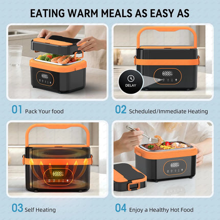 Gison 1.5L Portable Wireless Heated Lunch Box 18000mah Electric Heated Lunch box LED Display 60W Food Warmer for Work Travel Car
