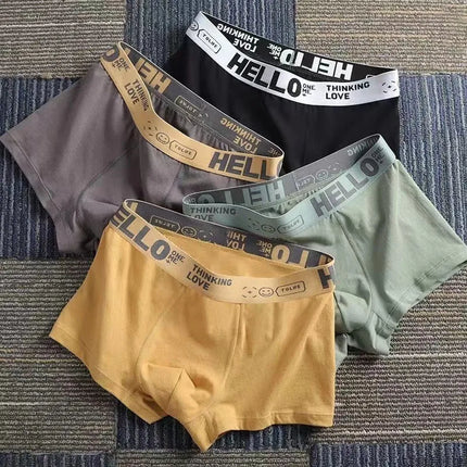 5PCS Sexy Underwear Mens Cotton Letter Hello Boxer Panties Breathable Soft Trunks Plus Size Shorts Underpant