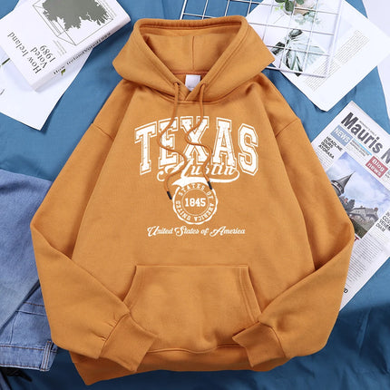 Texas Austin United States Of America Hoodies Women Fleece Crew Neck Hooded Creative Novelty Hoodie Street Harajuku Unisex Tops