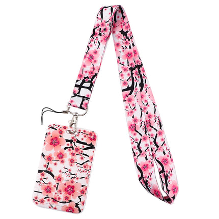 New Sakura Cherry Blossoms Flower lanyard card ID Badge Holder Keychain Pass Gym Mobile Kids Key Holder Key Rings Gift