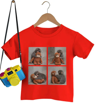 Harajuku Punch Monkey Streetwear Hipster Animal Lover Gifts T-shirts Women Men Round Neck Family Matching Clothing Kids Tshirts